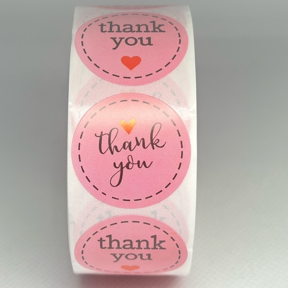 100 thank you stickers l 1 in round shipping supplies | pink stickers - Picture 3 of 4